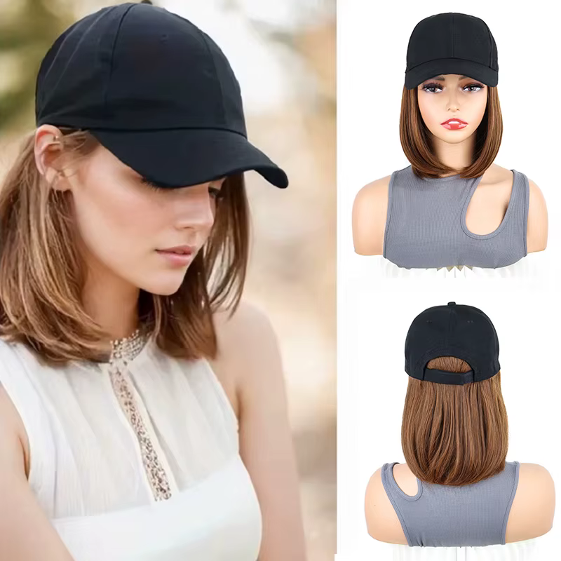 Perruques synthétiques courtes et lisses pour chapeau Bobo, casquette de Baseball, postiche réglable