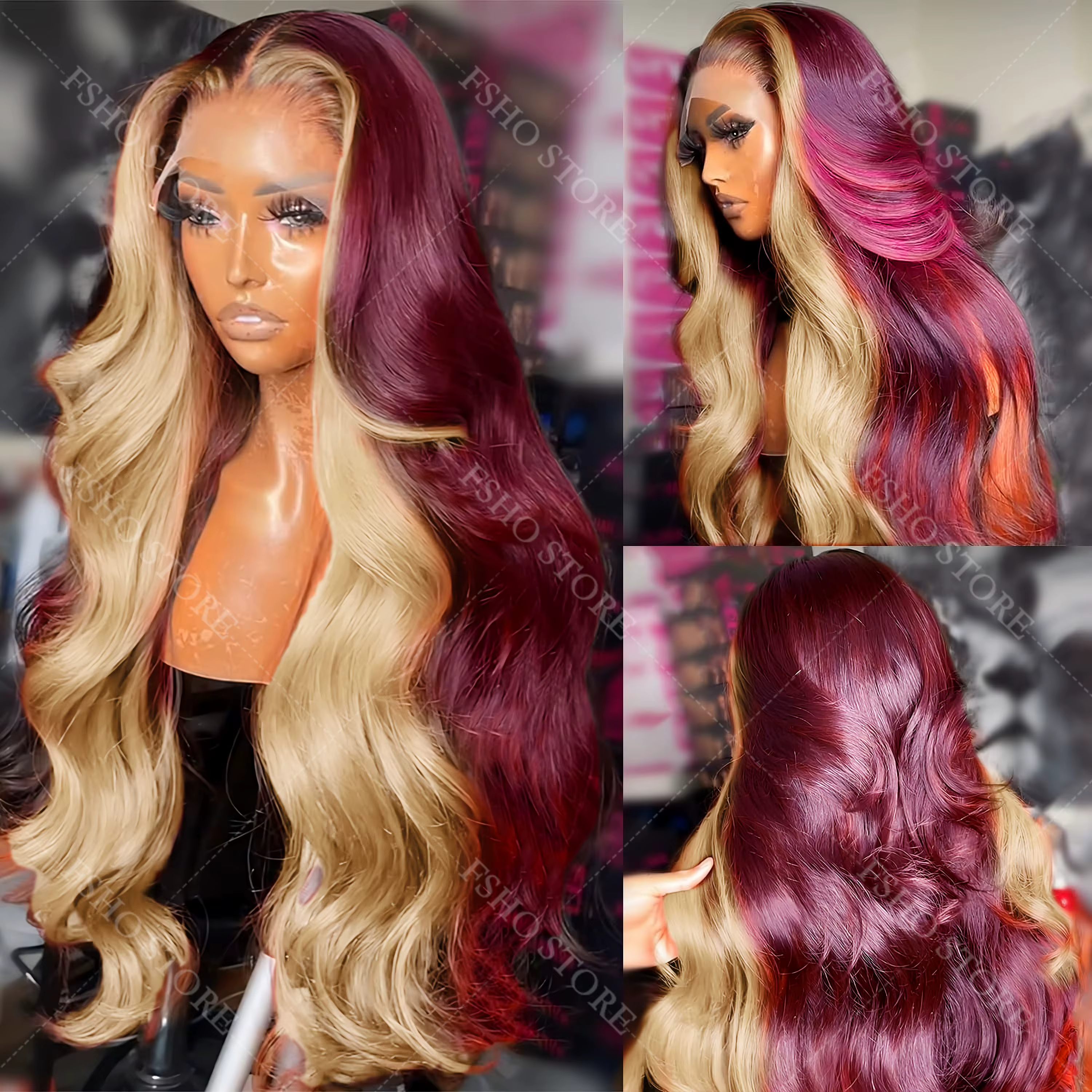 Perruques Lace Front 13x4 HD Transparentes Body Wave en Cheveux Humains Brésiliens, Couleur 99J/613