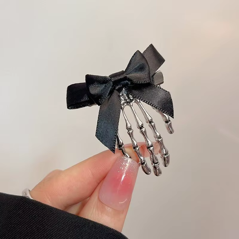 Pince à cheveux en forme de squelette d'araignée pour Halloween, avec rose noire, accessoire de chev
