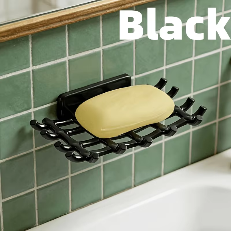 1 porte-savon mural pour douche avec drainage, noir, blanc, support carré. Aucun perçage requis, cro