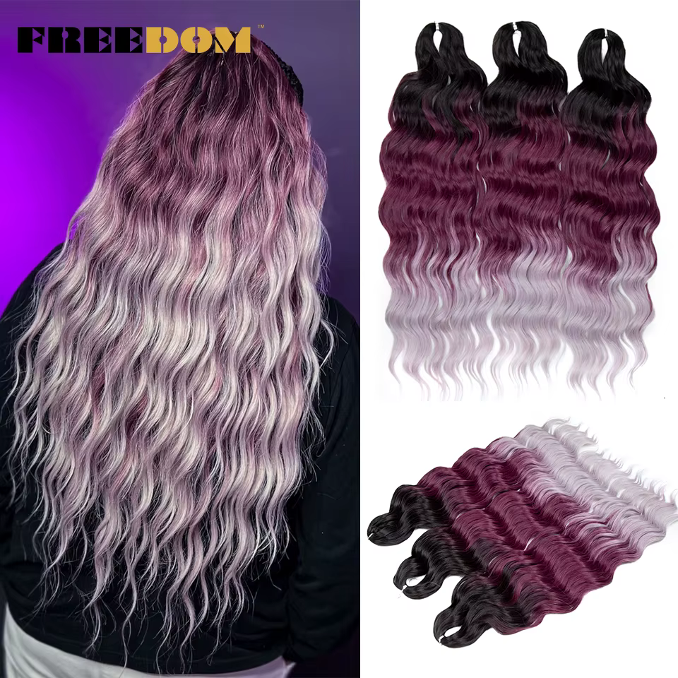 FREEDOM Extensions de cheveux tressés synthétiques ondulés profonds 24 pouces longs tresses bouclées