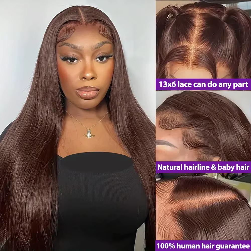 Brun Chocolat 13x6 Perruques Cheveux Humains Vietnamien Lisse 13x6 Dentelle Frontale Perruques 100%