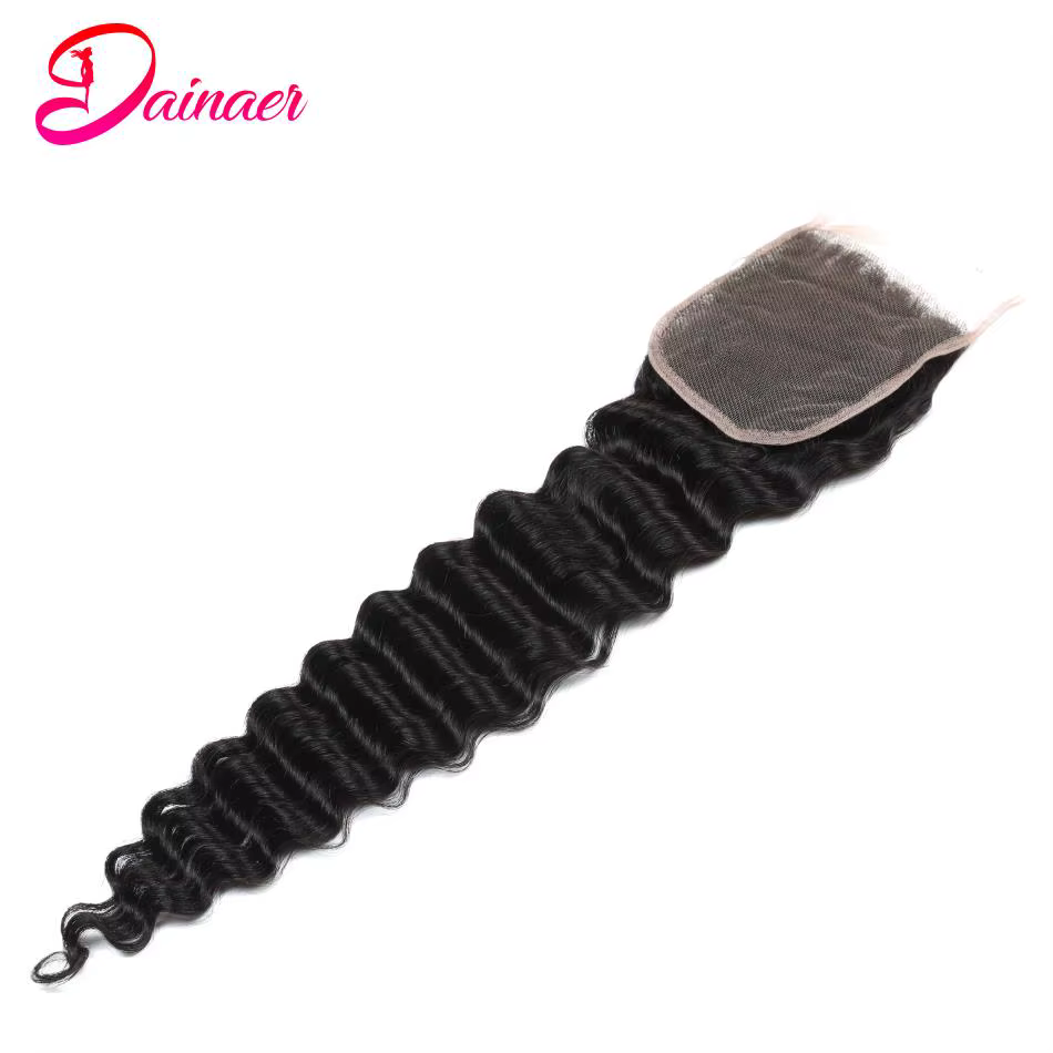 Perruque Lace Closure Deep Wave Brésilienne Remy 100% Naturelle, Cheveux Humains Doux, 4x4, Pre-Pluc