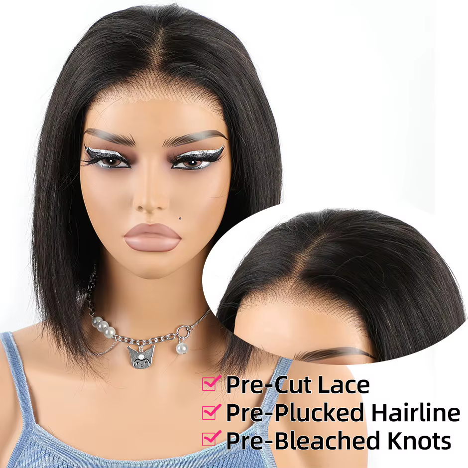 YAWAWE noeuds pré-blanchés perruque sans colle prêt à porter perruques droites pré-plumées cheveux h