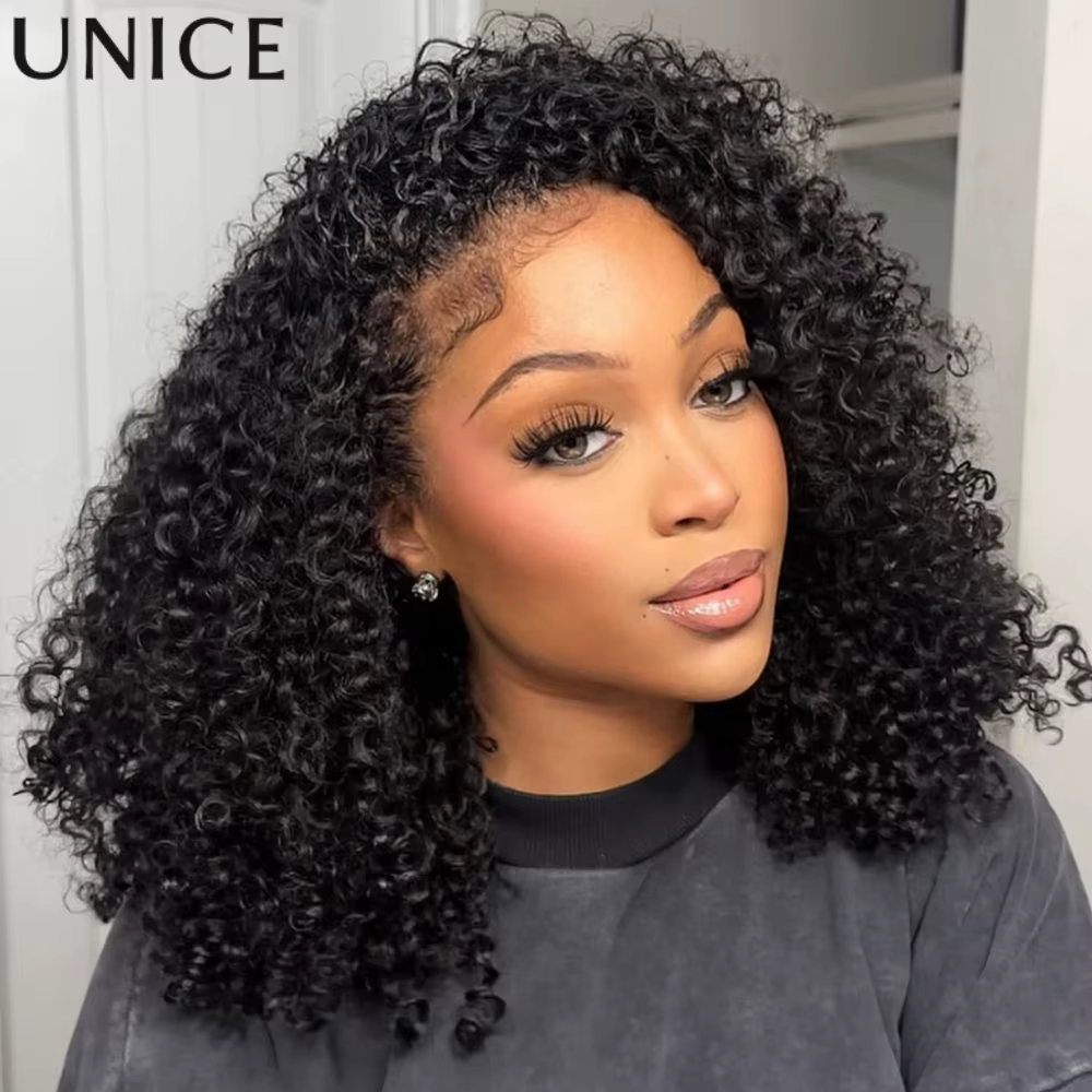 Perruque mi-tête UNICE à cordon de serrage, bouclée et crépue, avec bords 4C, ligne de cheveux natur