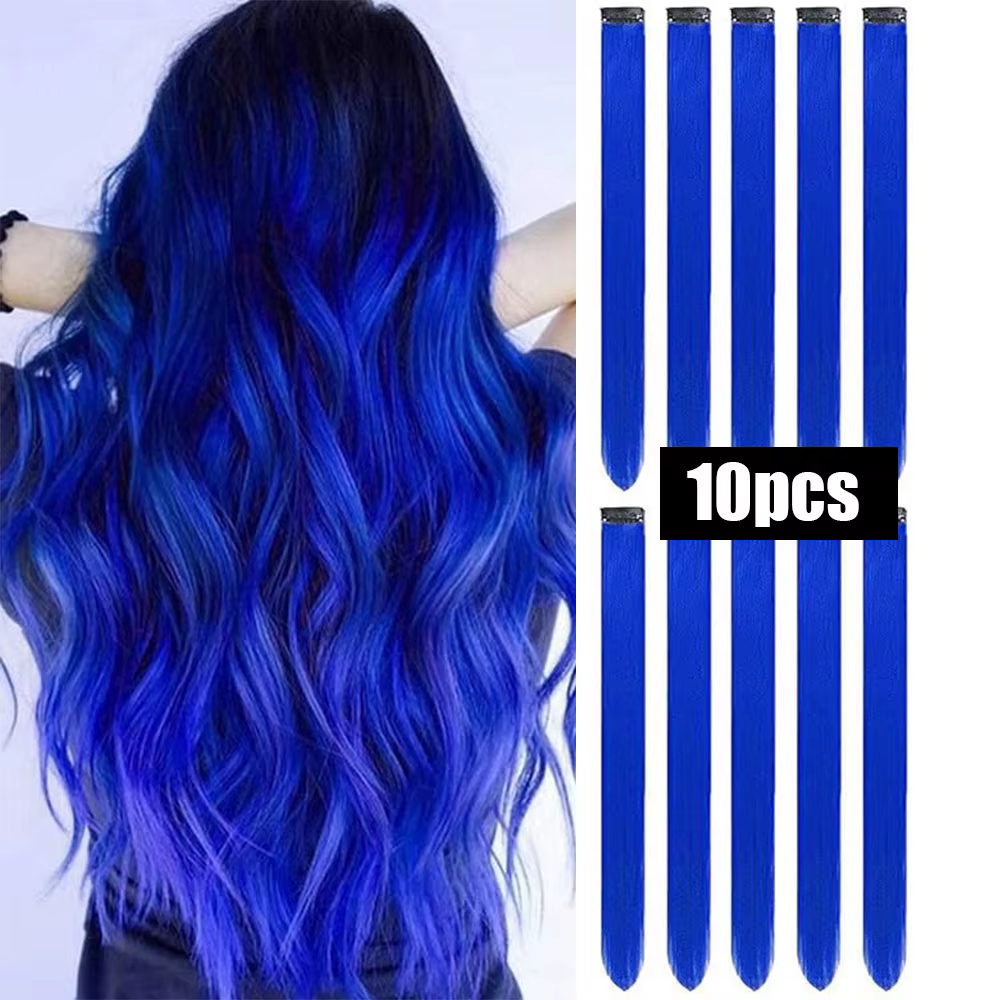 Extensions de cheveux synthétiques lisses multicolores, 10 pièces, reflets de fête, Clip en cadeau d