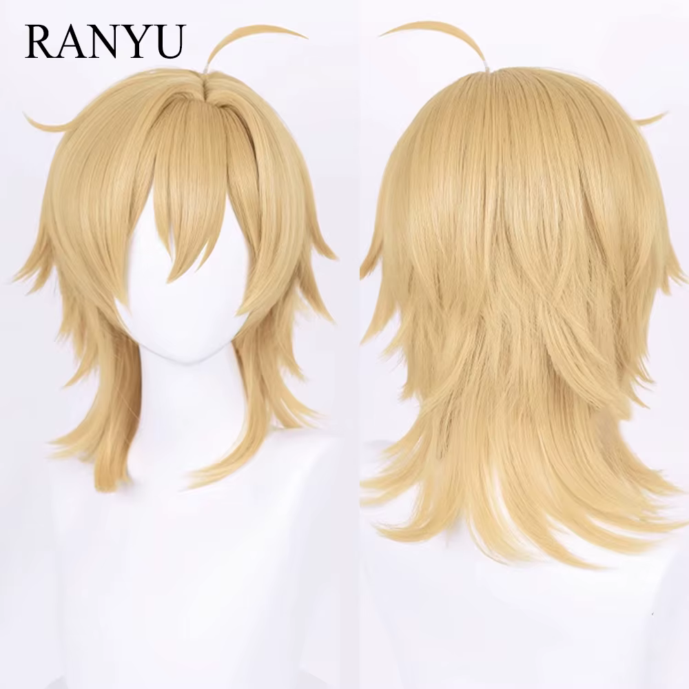 Perruque synthétique courte et lisse à tête de mulet Blonde avec frange, perruque moelleuse de jeu d