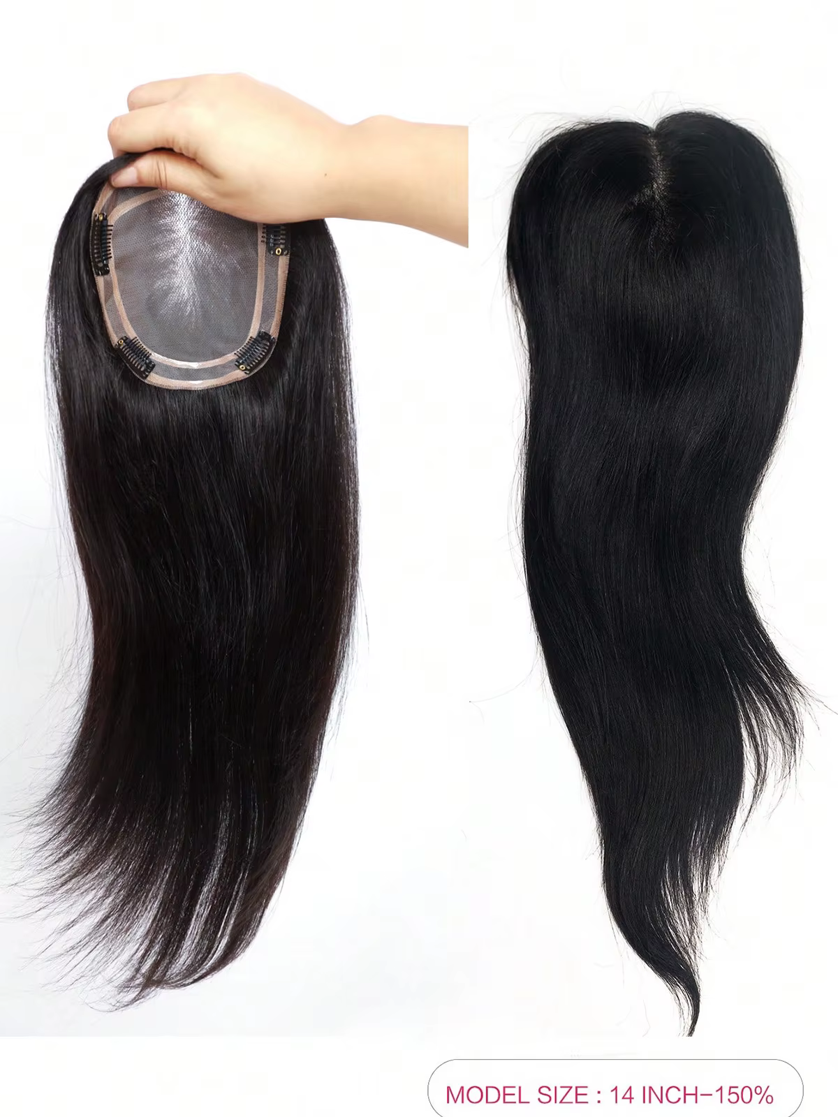 Topper de cheveux 100 % naturels pour femmes, 13x16cm, base fine en mono respirante, postiche à clip