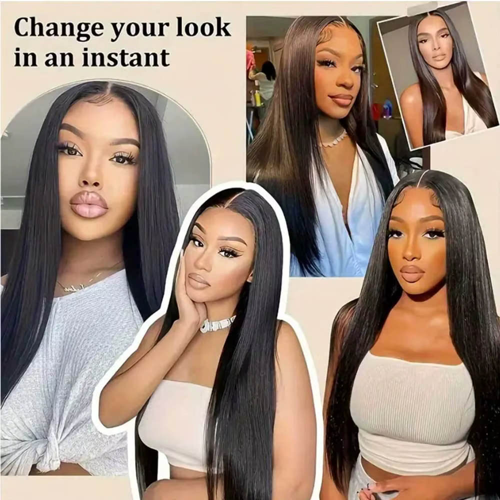 Perruque Lace Frontal Wig sans colle naturelle, cheveux lisses, 40 pouces, 6x5, pre-plucked, 13x6, H