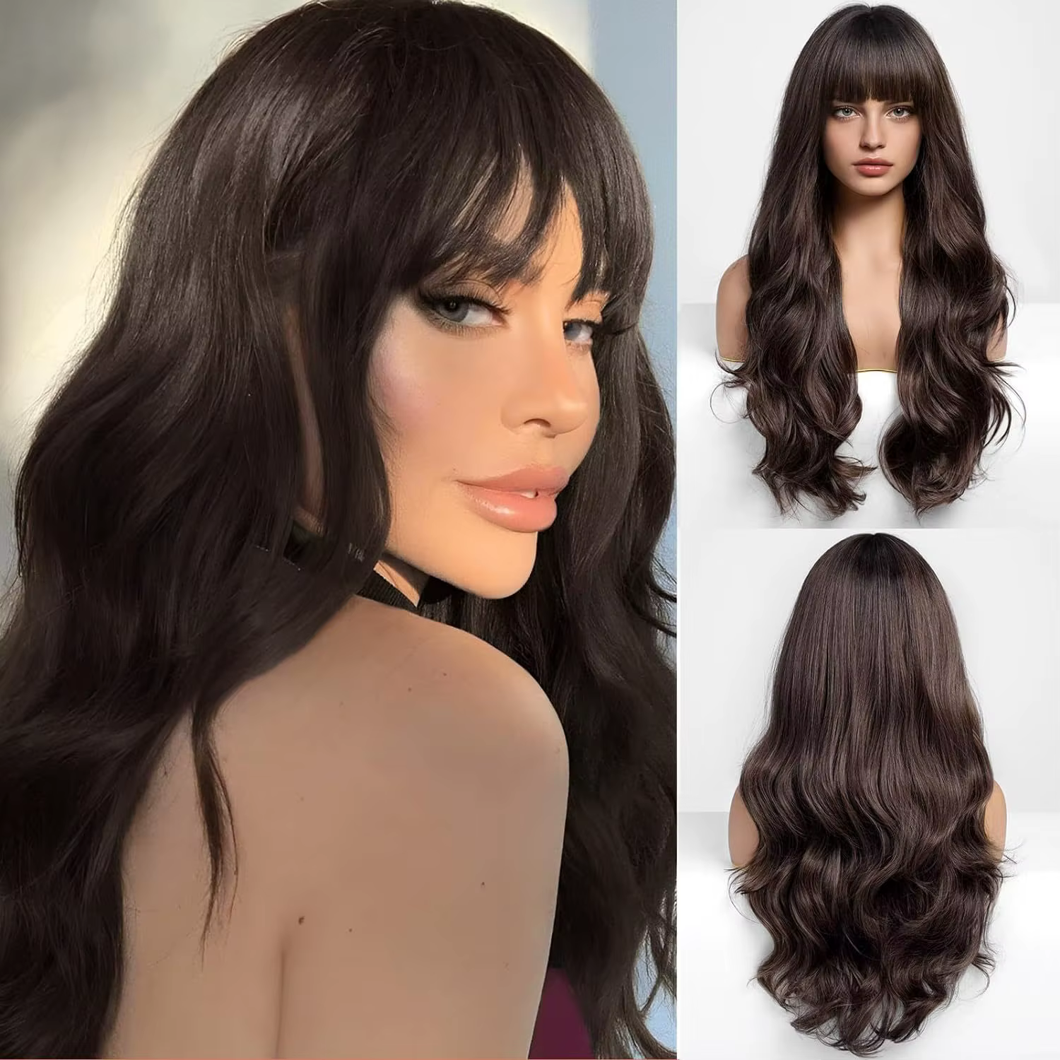 Ensemble de tête en fibre synthétique pour femme, cheveux longs bouclés, ondulation de l'eau, haute