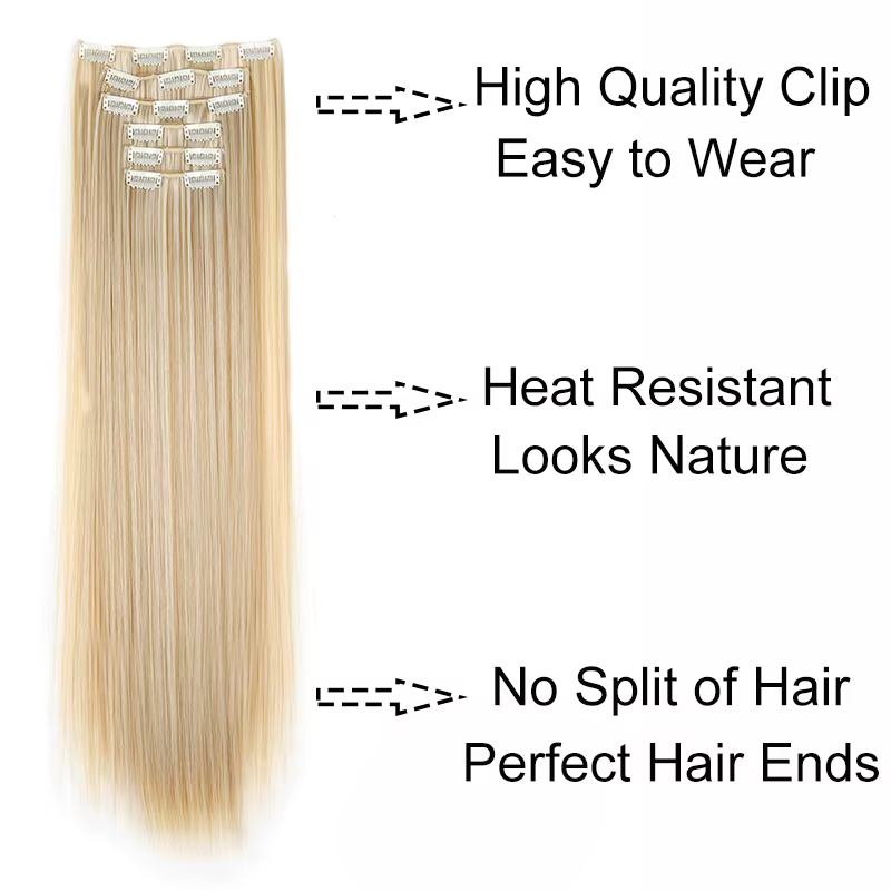 Extensions capillaires synthétiques 24 pouces, 16 Clips, coiffure longue et lisse, postiche Blonde n