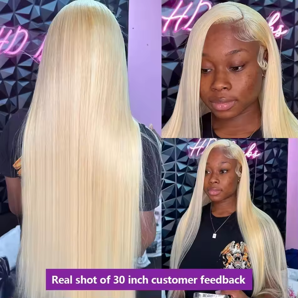 Perruque Lace Front Blonde 613 en Cheveux Humains, Perruque Frontale HD 13x6, Perruques Lace Front L