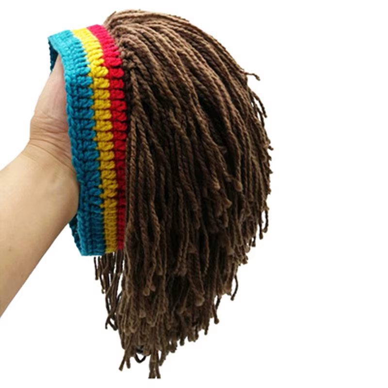 Perruque tricotée jamaïcain, chapeau tressé, chapeau de cheveux unisexe, bonnets de perruque fantais