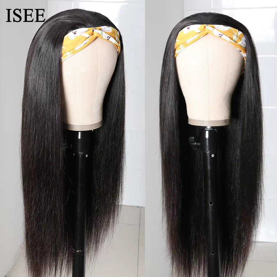 Perruque bandeau femme droite perruque de cheveux humains malaisiens droite sans dentelle écharpe pe