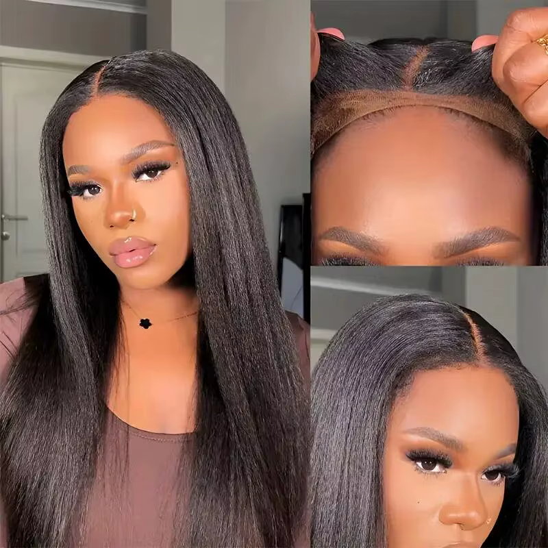 Perruques en cheveux humains lisses Yaki sans colle pour femmes, densité 180, pré-coupées, perruque
