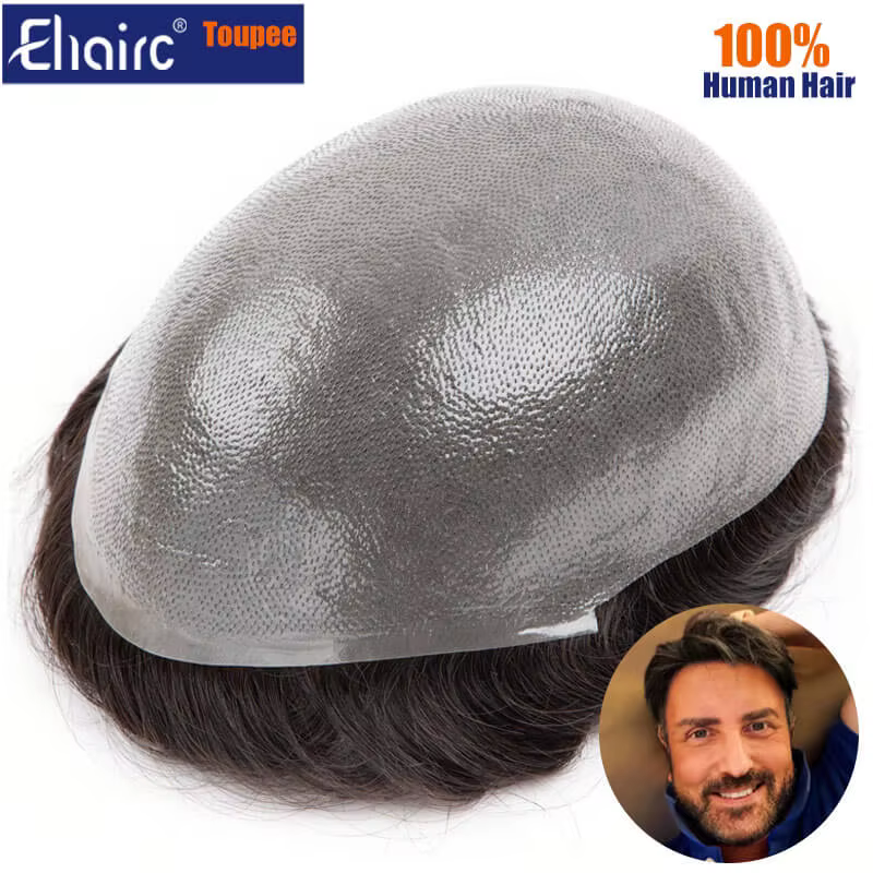 Premium Durable noué Microskin mâle prothèse de cheveux 0.12MM hommes prothèse capillaire hommes per