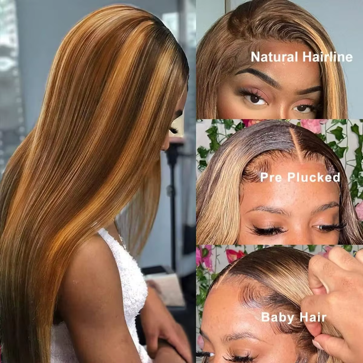 Perruque à mèches de cheveux humains 13X6 avec dentelle frontale HD, perruque droite en cheveux huma