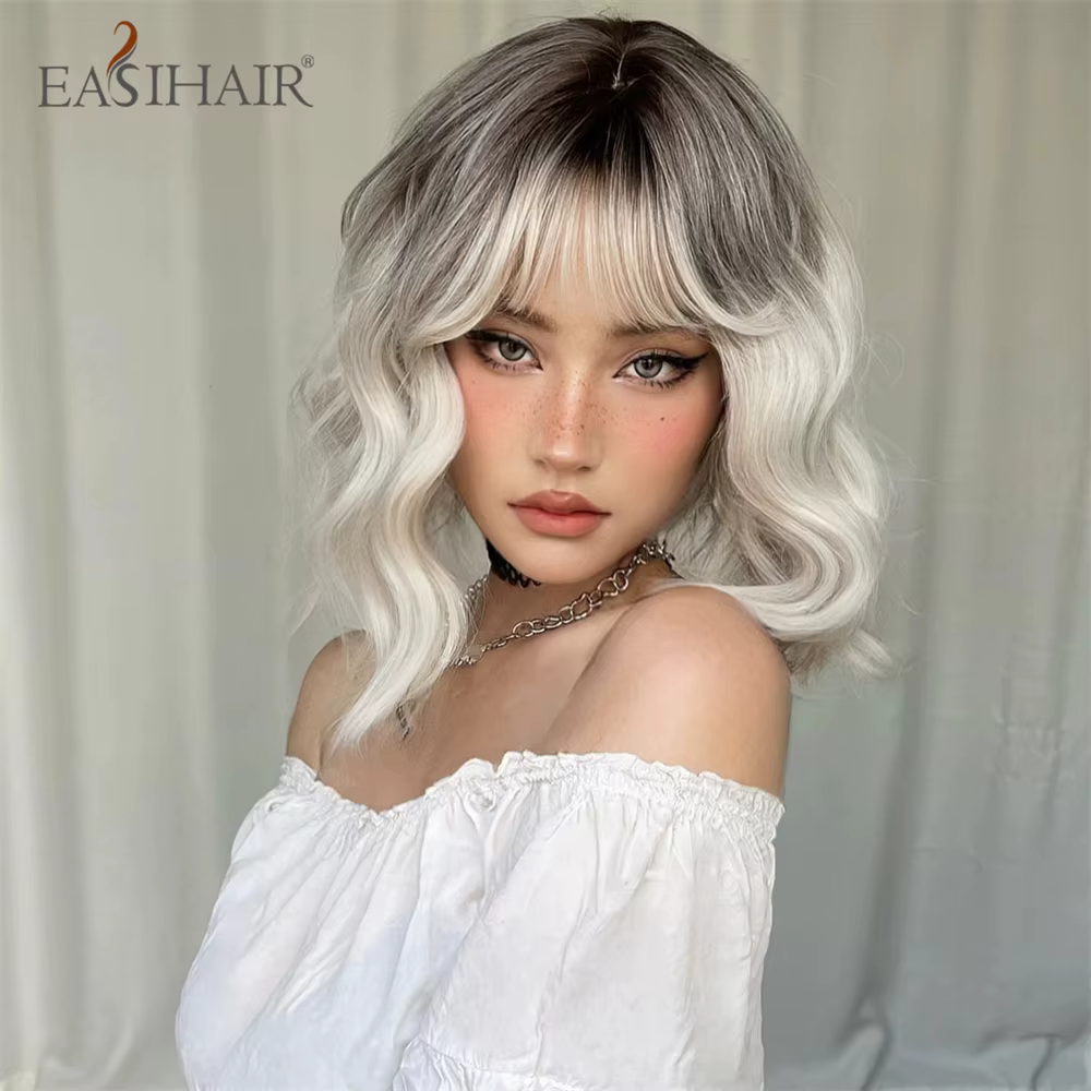 EASIHAIR – perruque synthétique Lolita courte et ondulée avec frange pour femmes, résistante à la ch
