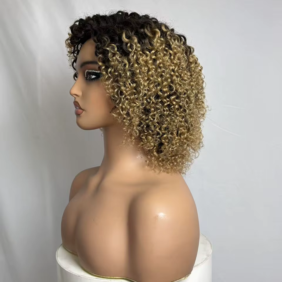 Perruque courte bouclée colorée de 245 grammes, style afro brésilien, 100% cheveux humains, pour fem