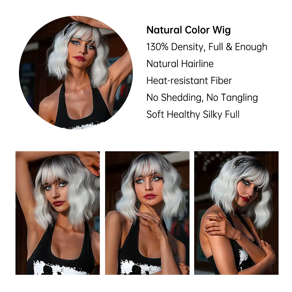 EASIHAIR – perruque synthétique Lolita courte et ondulée avec frange pour femmes, résistante à la ch