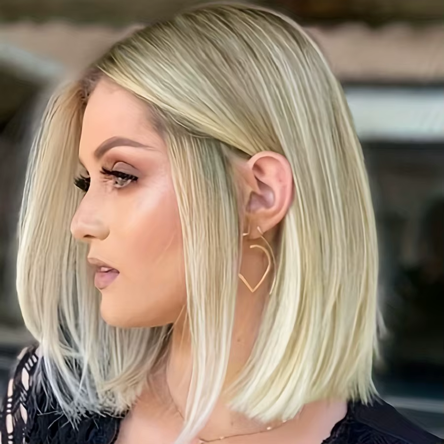 Perruque Bob pour femmes, cheveux synthétiques courts et lisses avec reflets blonds, partie centrale