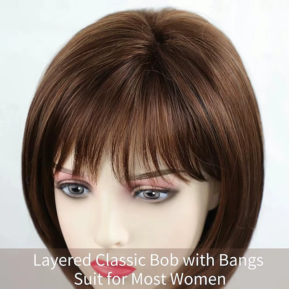 HAIRJOY – perruque Bob synthétique courte brune avec frange pour femmes, perruque de fête quotidienn