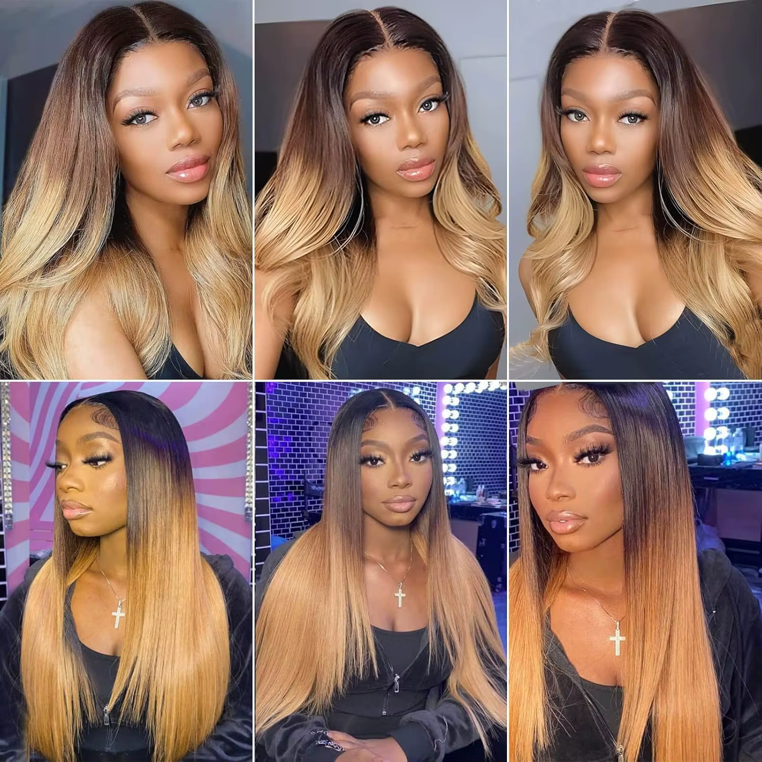 Perruque Lace Front Wig naturelle ombrée à reflets 13x6, cheveux humains, pre-plucked, OT4/30/27, co