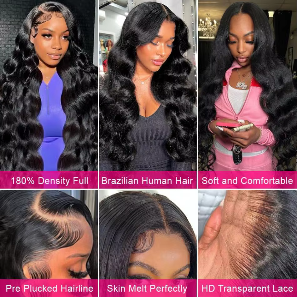 Perruque Lace Frontale Body Wave 13x6 HD en Cheveux Humains Naturels, Perruques Lace Front 13x4 Tran