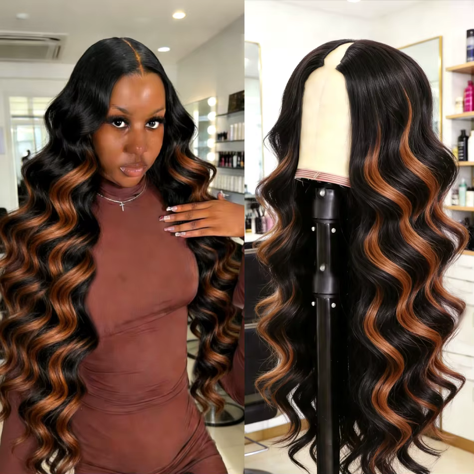 Perruque mi-tête en cheveux humains, densité 250, couleur P1B30, style Body Wave, avec clip en V amé