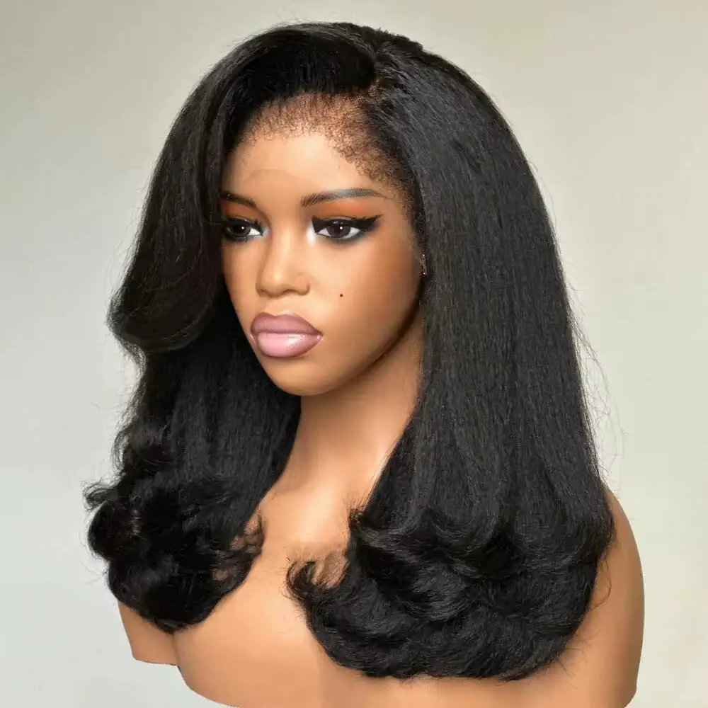 Perruque Lace Front Wig crépue lisse sans colle pour femme, cheveux doux, cheveux de bébé, pre-pluck