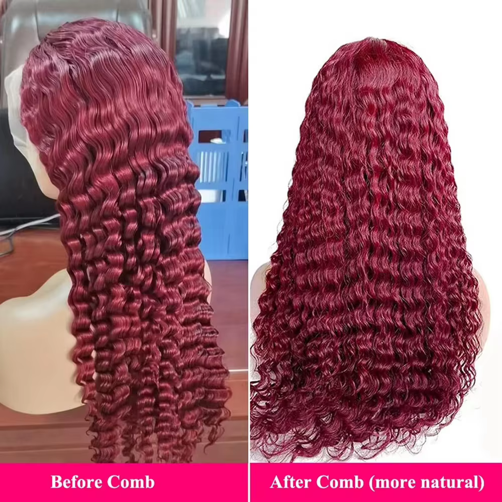 13x6 99j bordeaux dentelle avant perruques cheveux humains vague profonde 250 densité Transparent fr