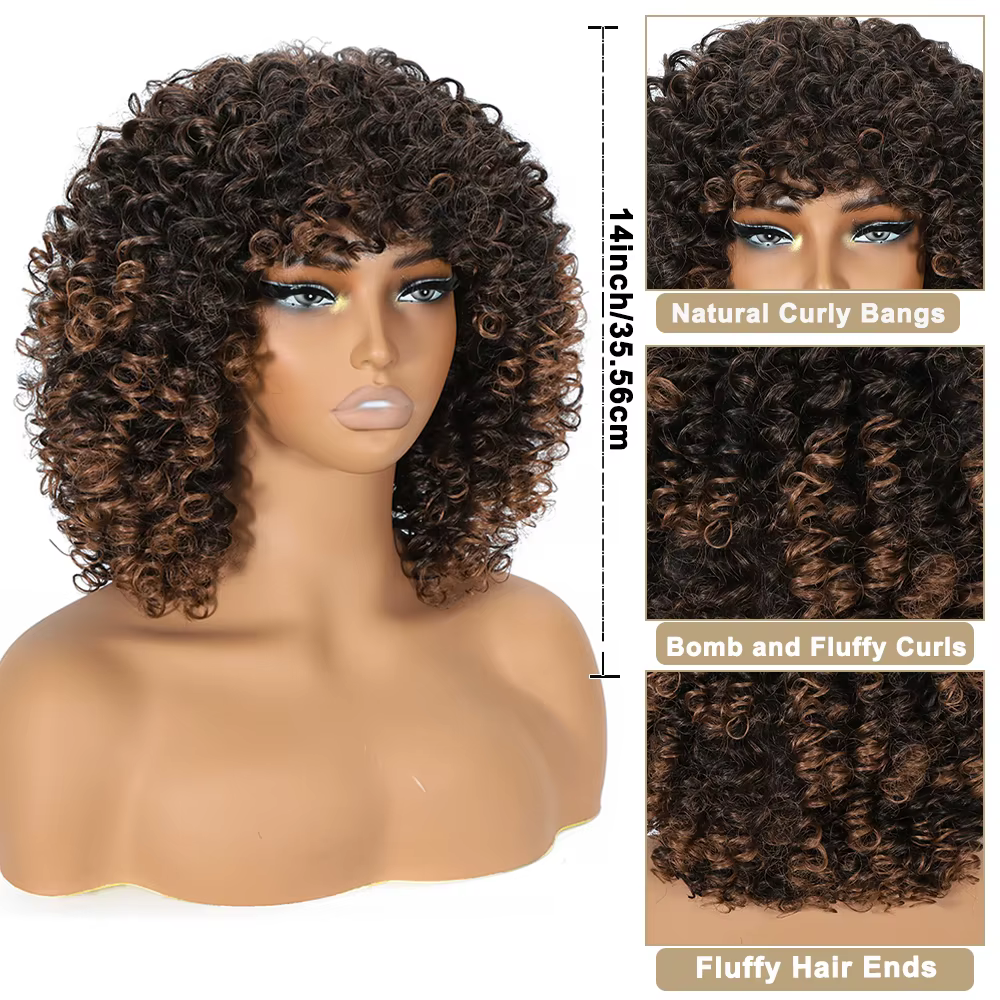 Perruques bouclées blondes pour femmes perruques courtes Afro crépues bouclées avec frange perruque