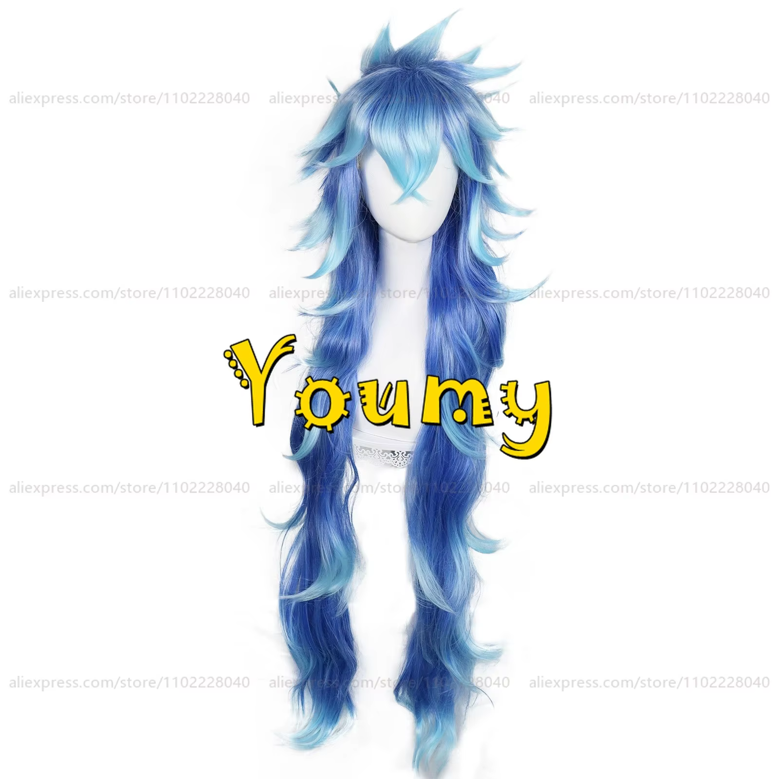 Idia-Perruque Synthétique Dégradée Bleue Longue de 100cm pour Femme Adulte, Cosplay, Anime, Degré de