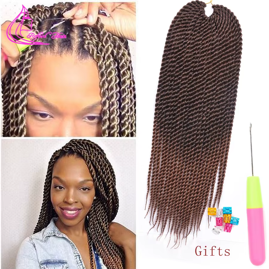 Tresses synthétiques au Crochet torsadées sénégalaises ombrées marron gris Extensions de cheveux tre