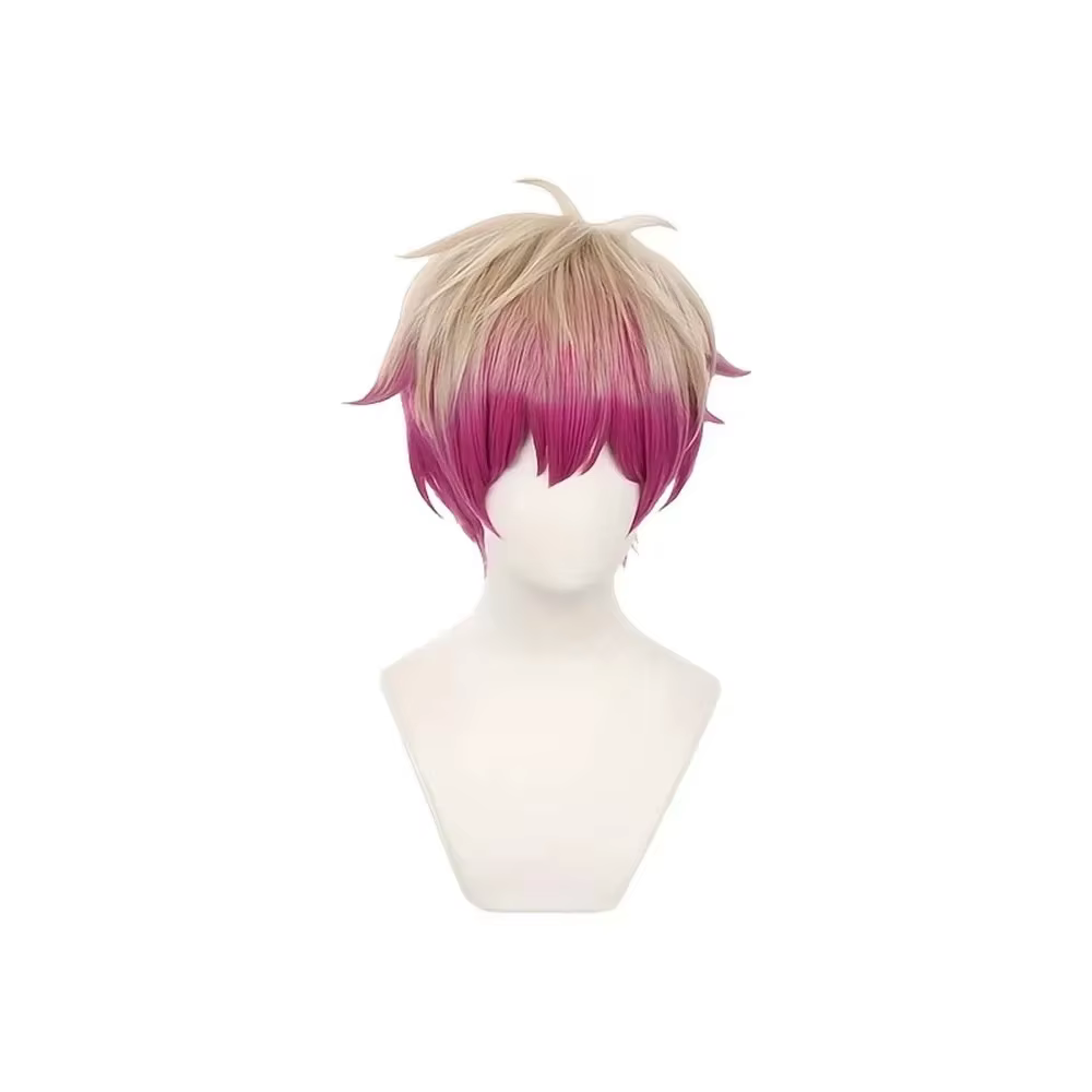 Perruque synthétique courte dégradée blond-rose avec texture texturée sur le devant – Fibre résistan