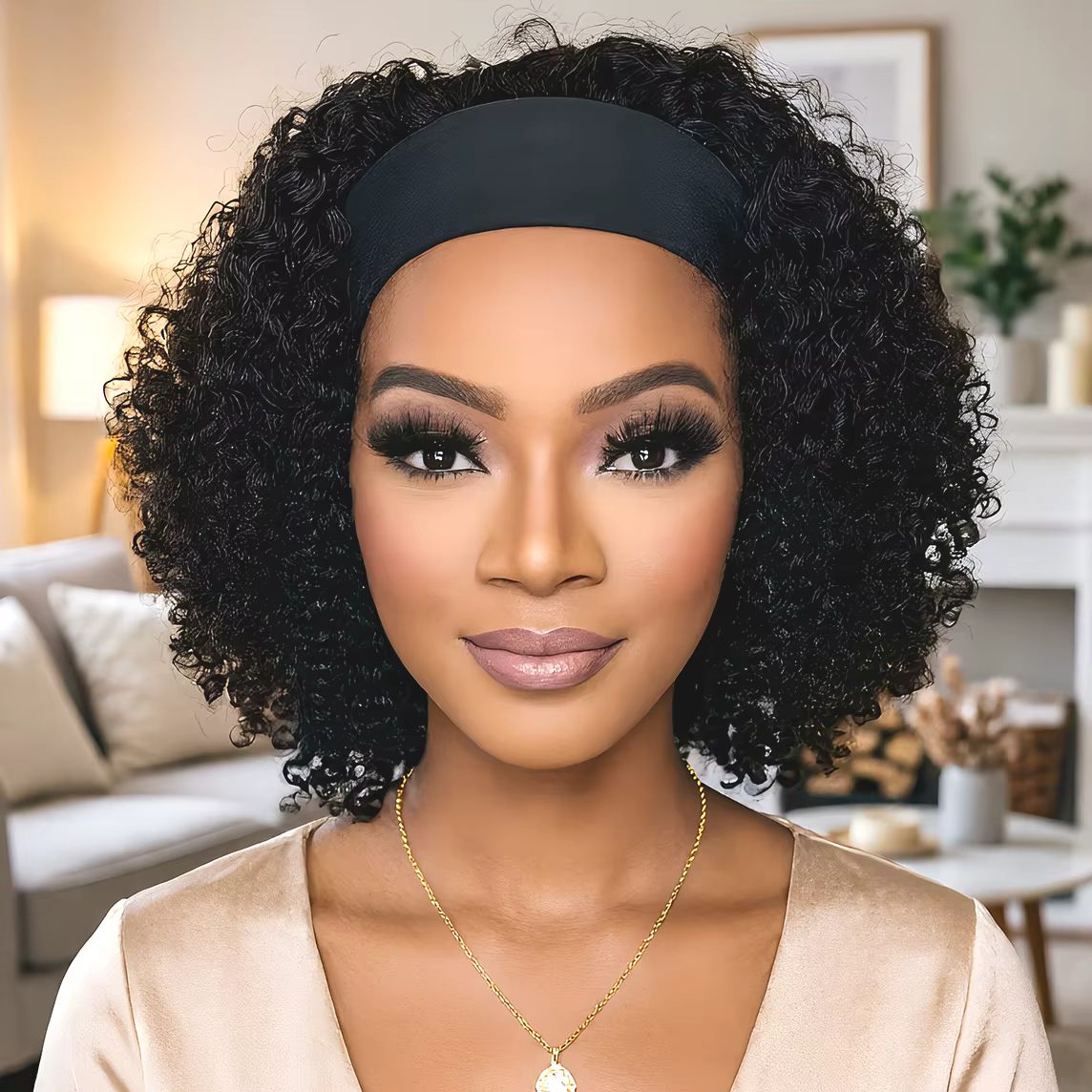 Perruque Courte Bob Frisée Kinky avec Bandeau, Cheveux Humains, Densité 250%, Couleur Naturelle, Fac
