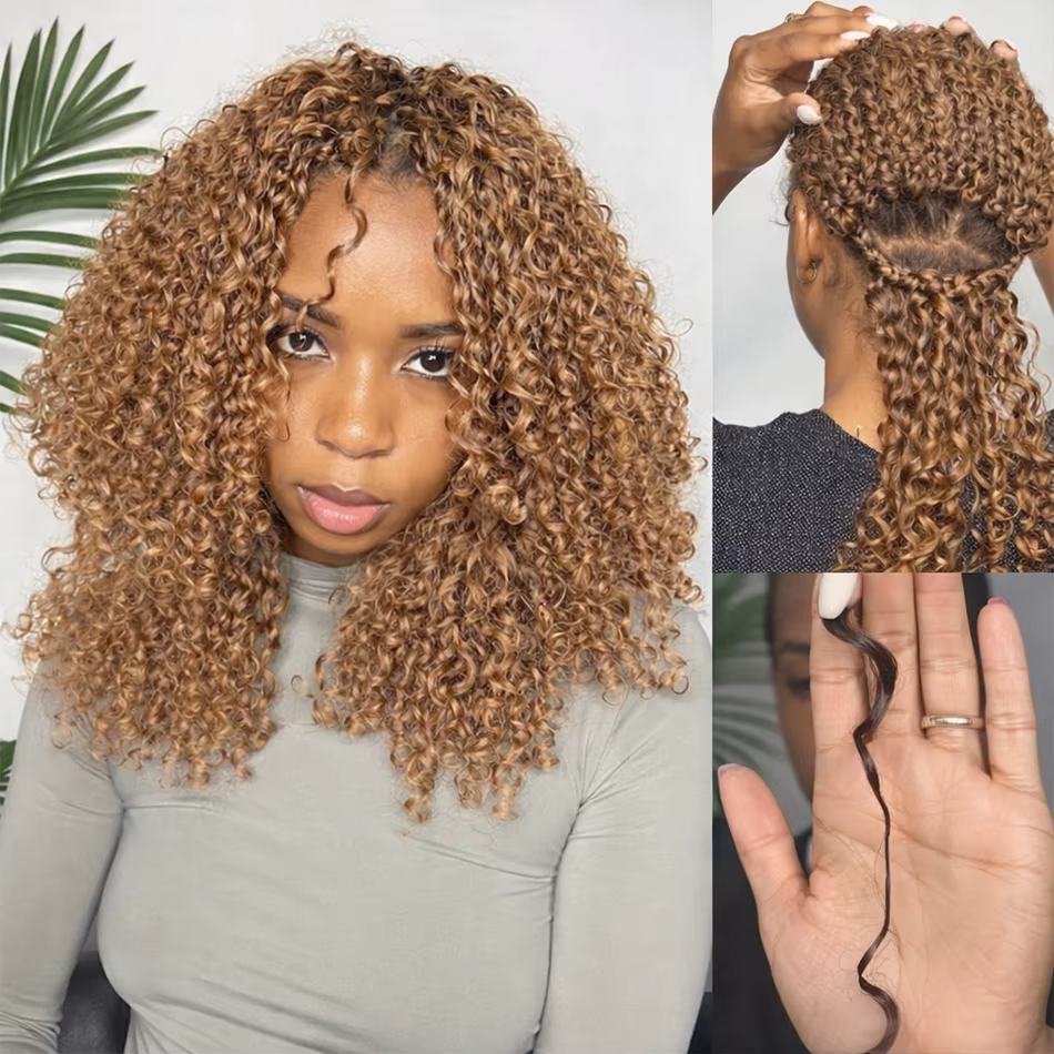 Miel Blonde réutilisable petites spirales bouclés Crochet cheveux sans noeuds pré-séparés crépus bou