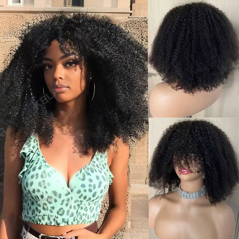 Perruque brésilienne afro bouclée crépue, volumineuse, sans colle, sans dentelle, en cheveux humains