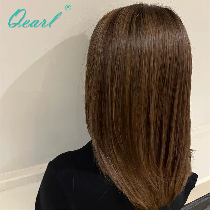 Qearl-Perruque de cheveux humains sans colle pour femme, 100% cheveux humains, bonnet de petite et g