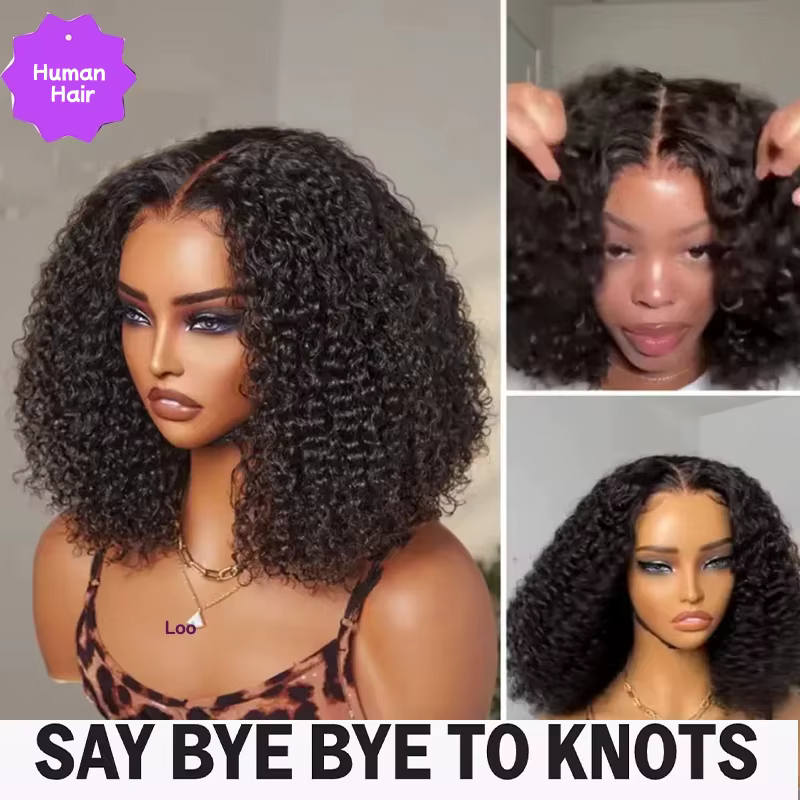 Perruque Bob Courte Sans Colle Densité 250% Cheveux Humains Ondulés Profonds Lace Front 5x5 Prête à