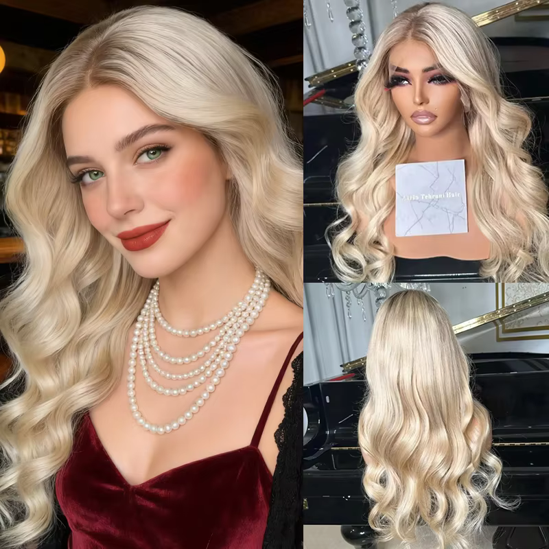 Perruque synthétique HD Lace Front 13x4, longue, ondulée profonde, avec balayage blond doré ombré, q