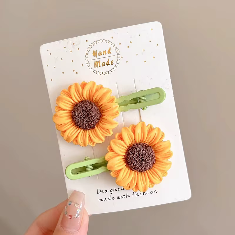 Pince à cheveux tournesol pour filles, 2 pièces, nouvelle pince à frange latérale avec accessoires p