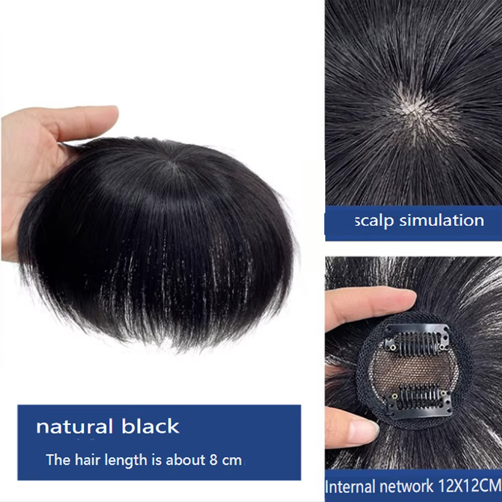Frange à clipser pour hommes en cheveux naturels, couvre-front haut, 100% cheveux humains, extension