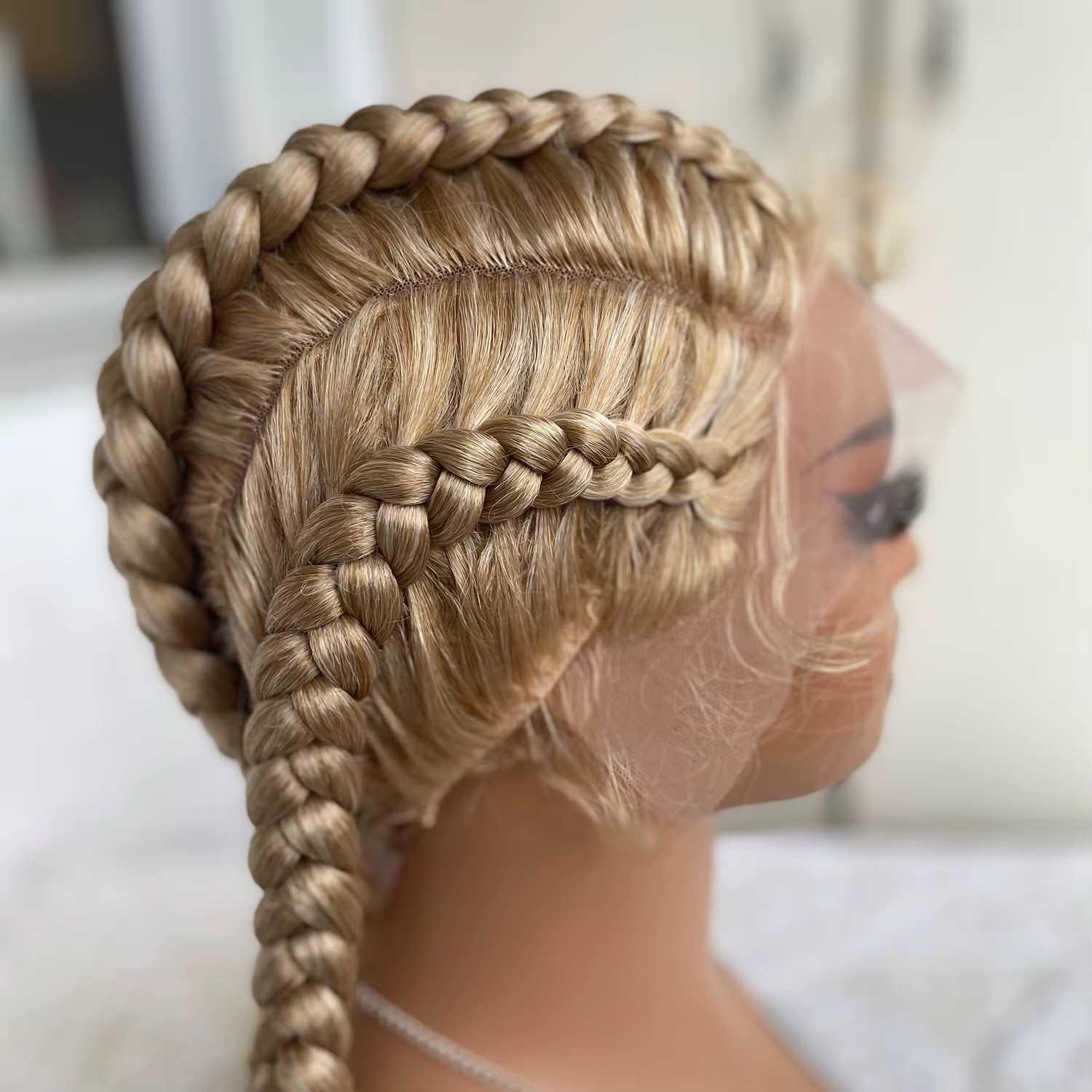 Perruque Lace Front Wig synthétique tressée avec cheveux de bébé, 32 pouces, 4 tresses Cornrow torsa