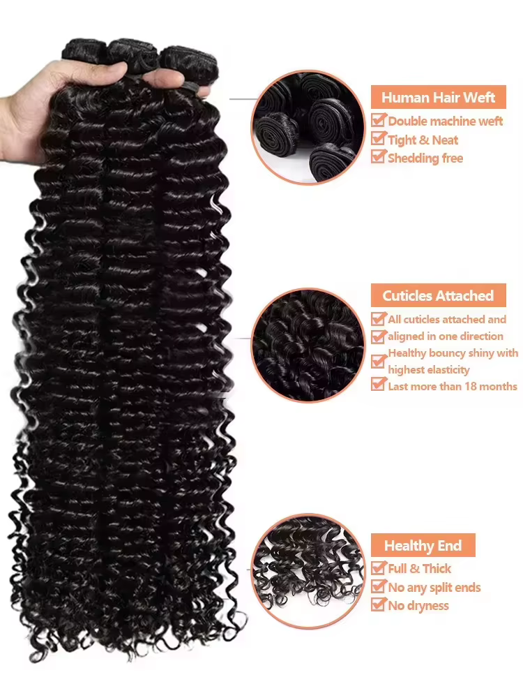 Lot de Cheveux Humains Bouclés Crépus Mongols Remy, 3/4 Paquets, Boucles Jerry, 30 Pouces, Extension
