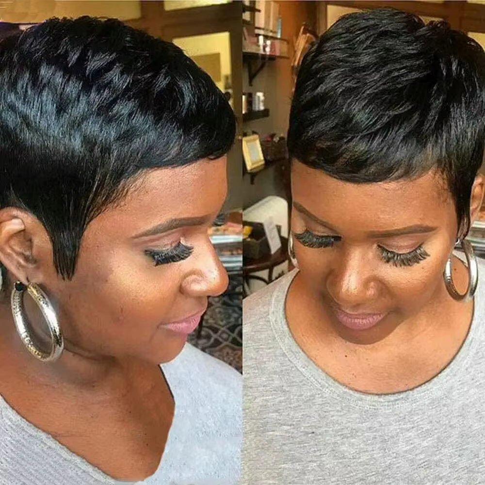 Perruques courtes coupe lutin pour femmes noires perruques de cheveux super courts perruque coupe lu