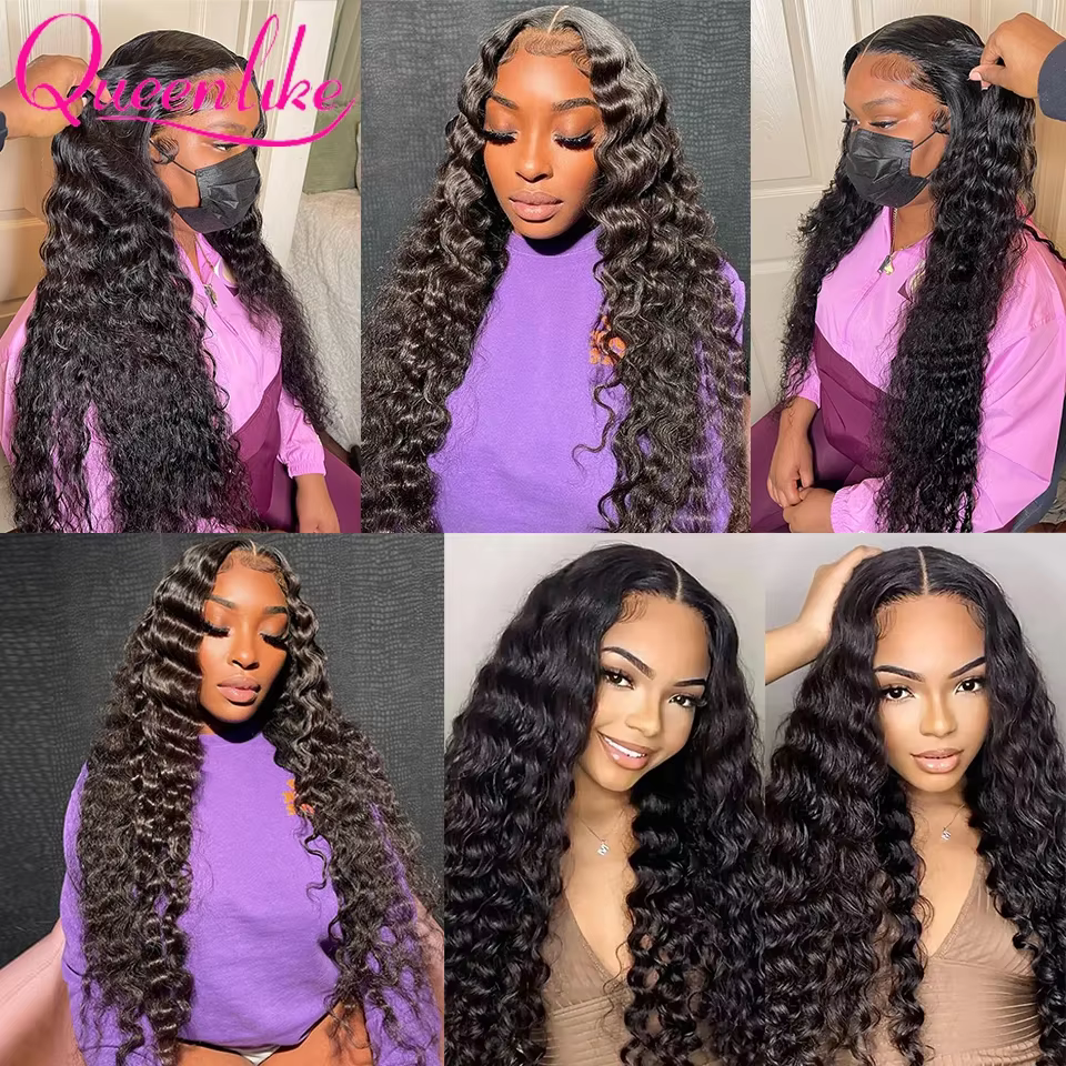 Queenlike vague profonde paquets de cheveux humains 24 26 28 pouces paquets bouclés profonds 100% ch