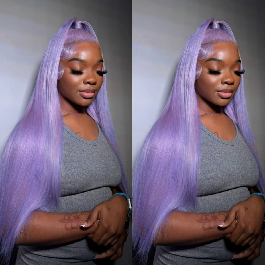 Perruque Lace Front 13x6 en Cheveux Humains Violet Lilas, Perruque Frontale en Dentelle Couleur Lava