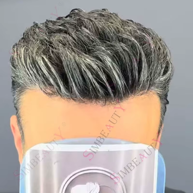 Indétectable 1B50 1B20 gris noir vieil homme 100% cheveux humains toupet Super Durable peau complète