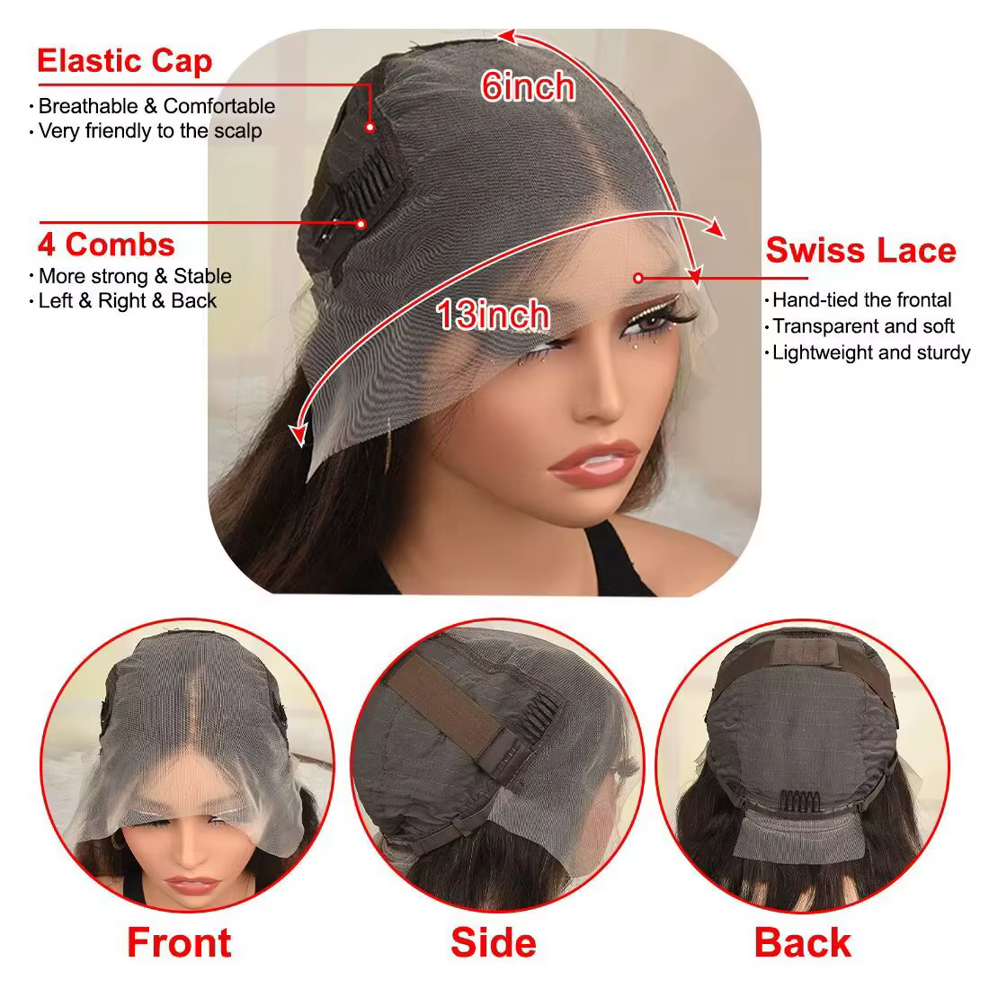 13X6 Ombre Blonde couleur frontale perruque cheveux humains pour les femmes Transparent 13X6 dentell